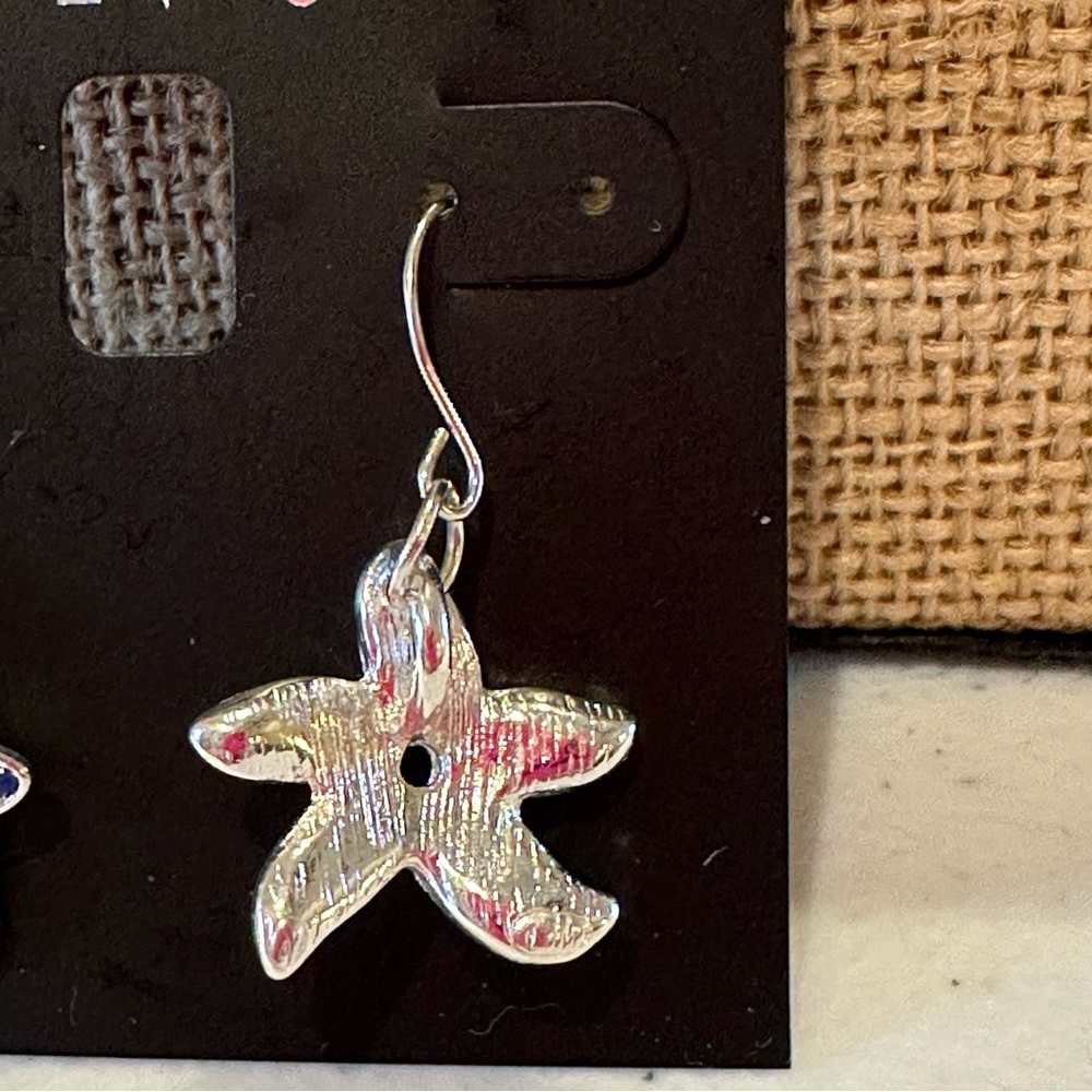 NWT INC Earrings - Starfish in silver tone with light and dark blue rhinestones - Picture 7 of 7